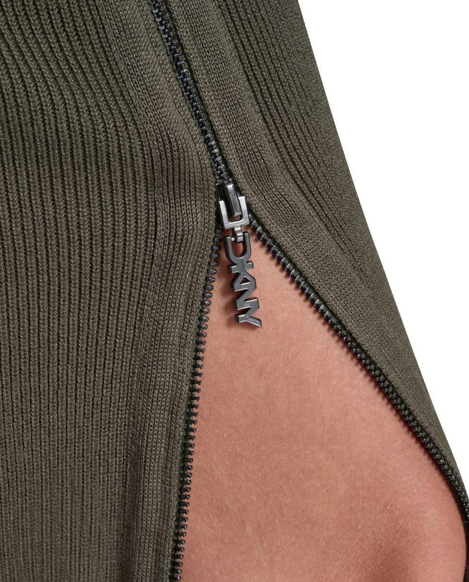 Saia Midi com Detalhe de Fecho de Correr Verde-militar-2