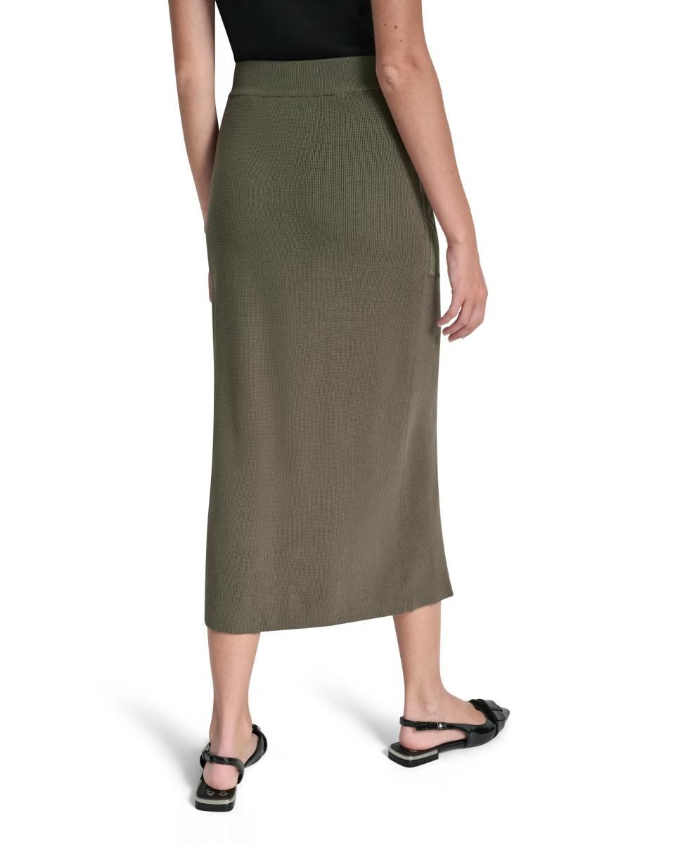 Saia Midi com Detalhe de Fecho de Correr Verde-militar-3