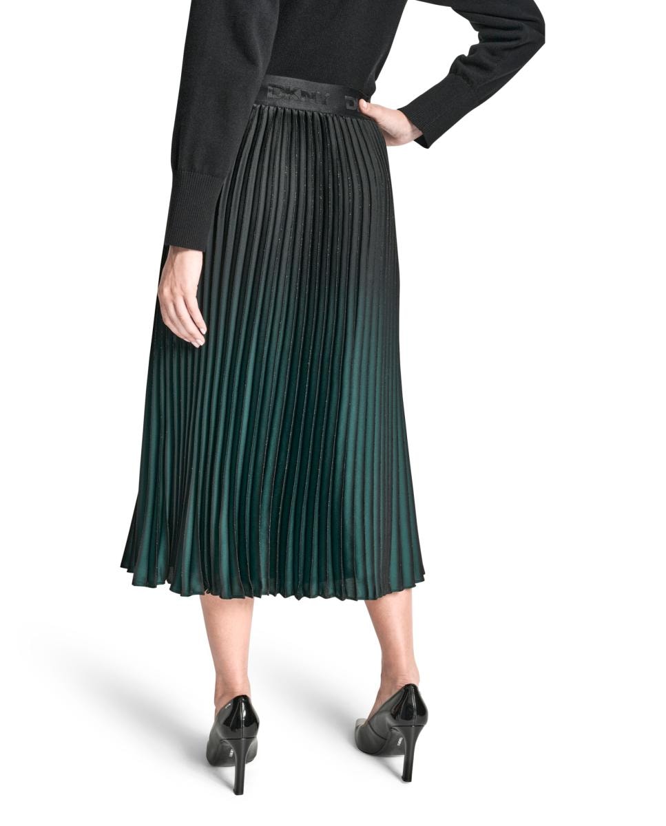 Saia Plissada em Degradé Verde-escuro-3