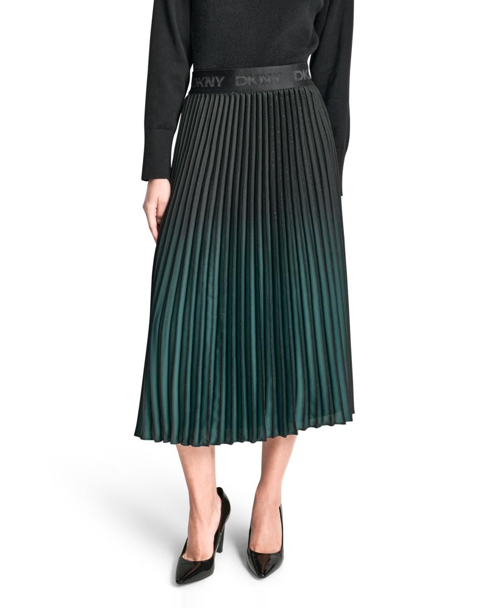 Saia Plissada em Degradé Verde-escuro-4