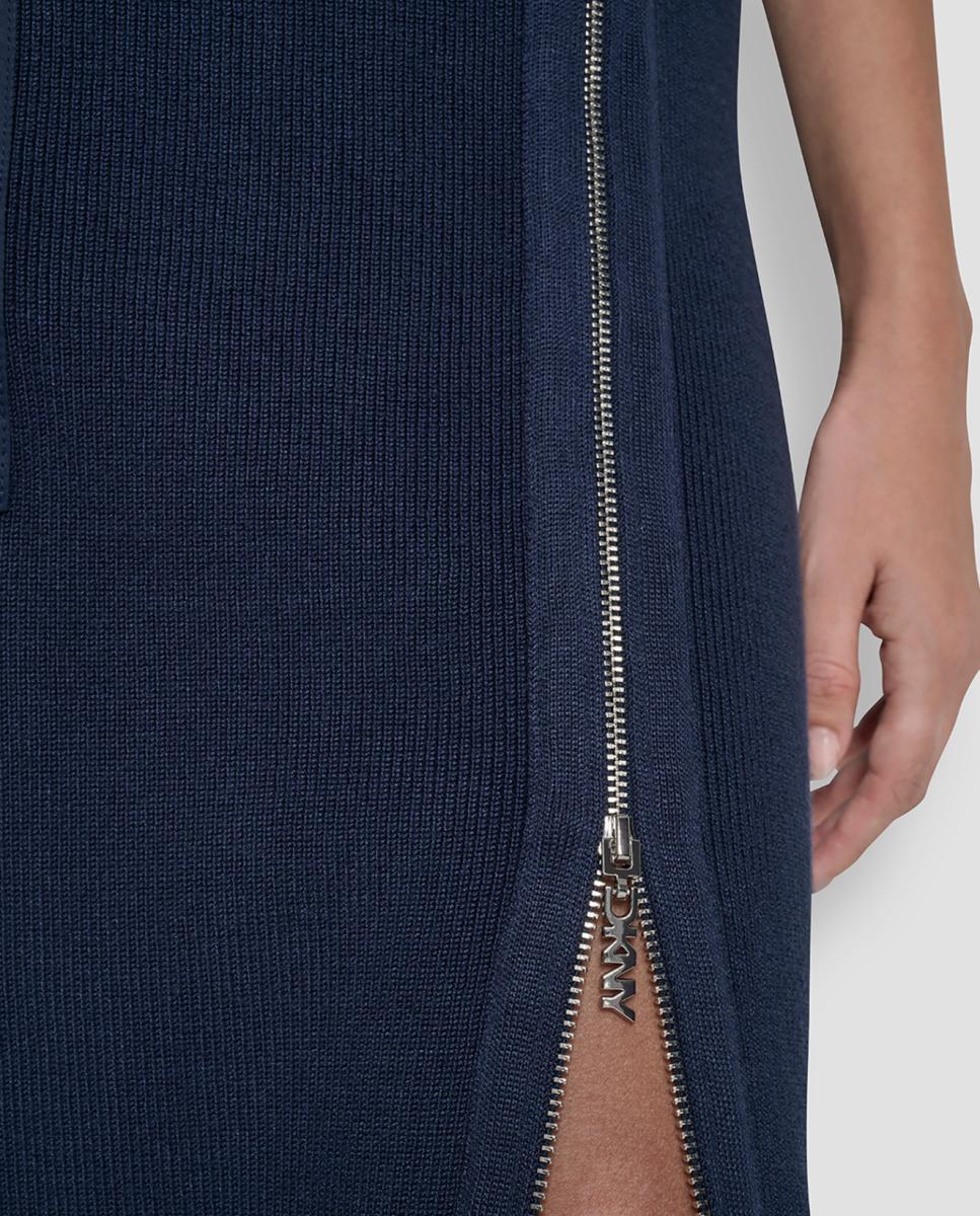 Saia Midi com Detalhe de Fecho de Correr Azul-3