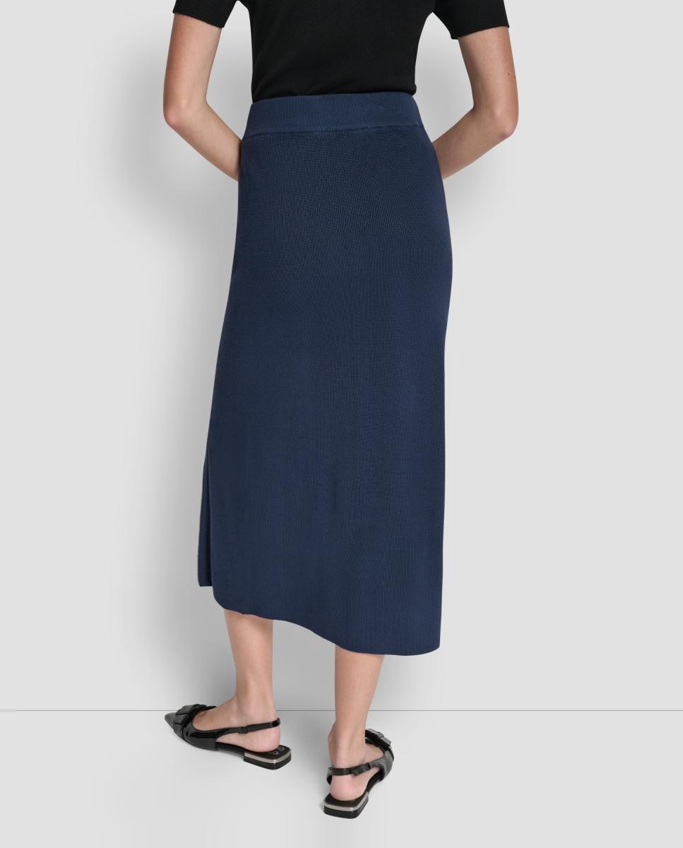 Saia Midi com Detalhe de Fecho de Correr Azul-4