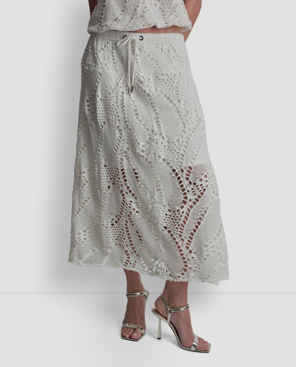 Saia Fluida de Crochet Branco-3