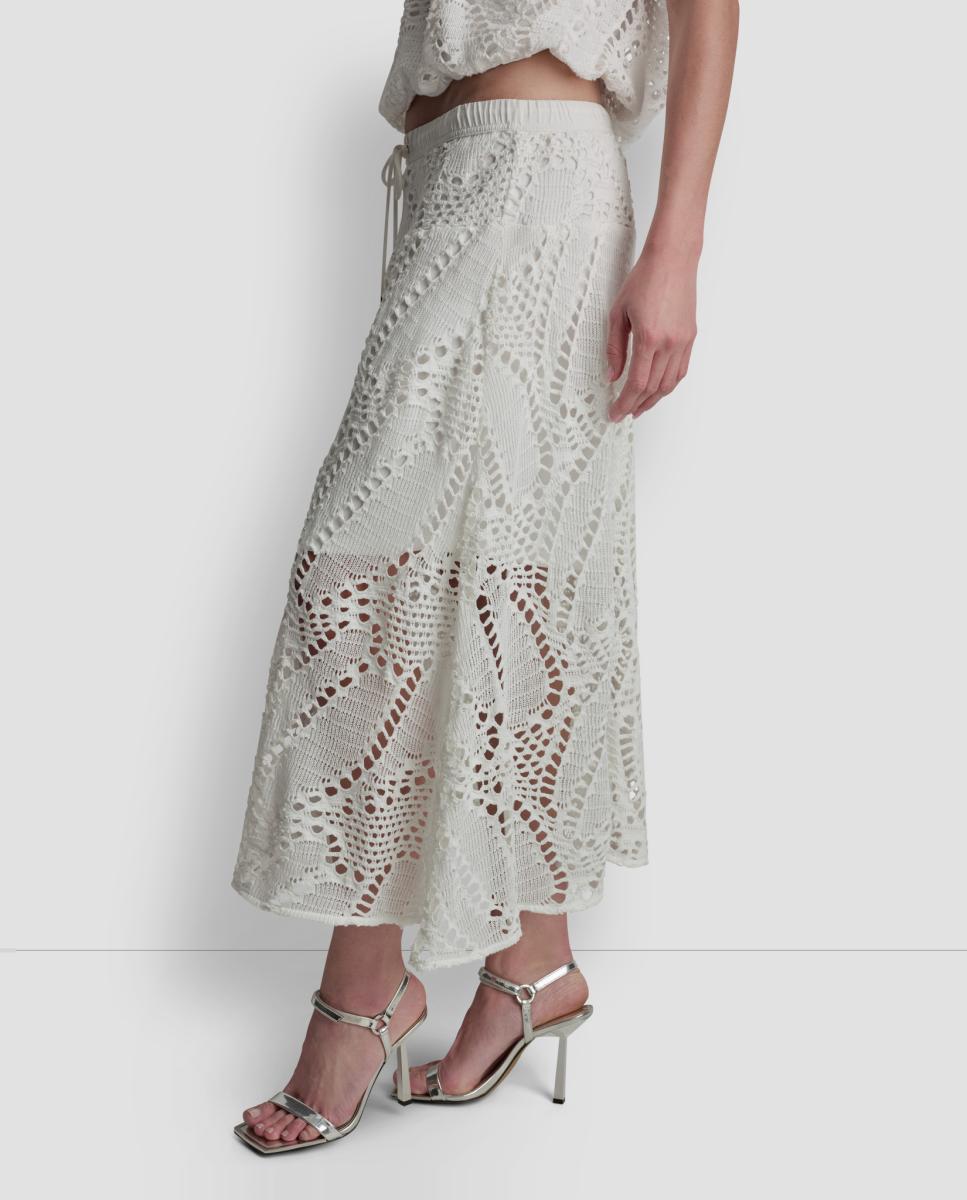 Saia Fluida de Crochet Branco-4