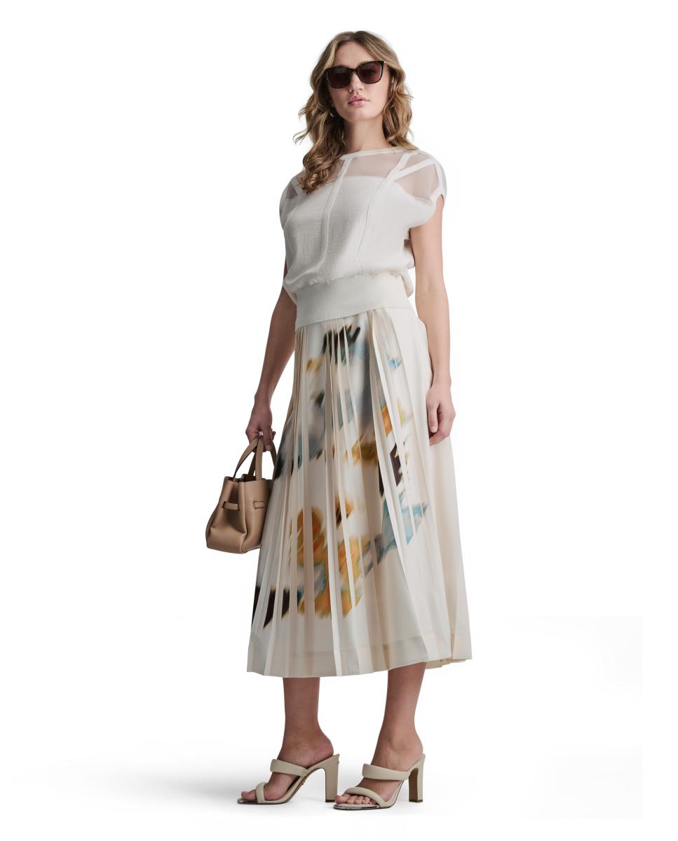 Saia Midi com Pregas Multicolor-4