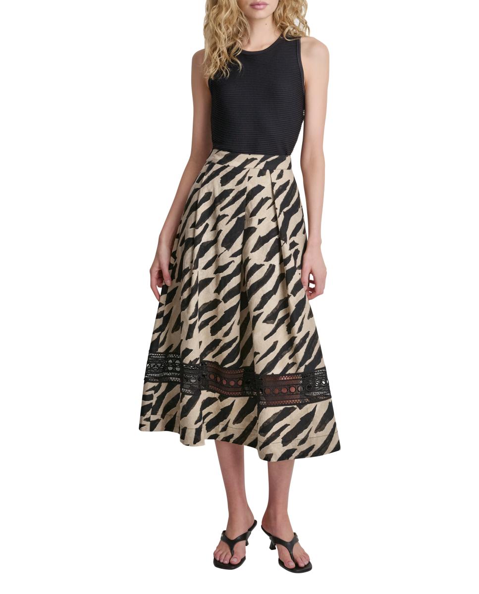 DKNY - Falda midi con pinzas y vuelo de mujer.