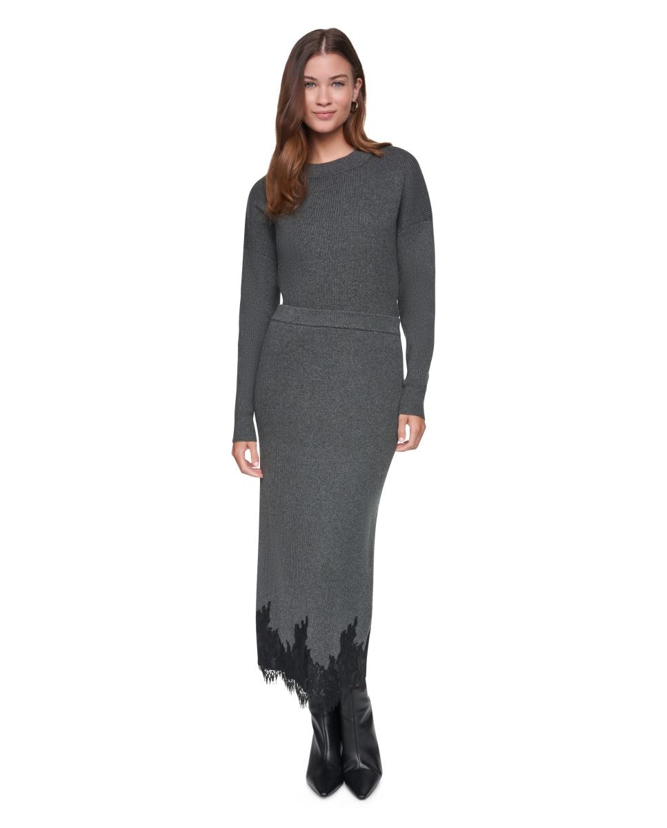 Imagen 1 de Falda midi con detalle de encaje Gris oscuro