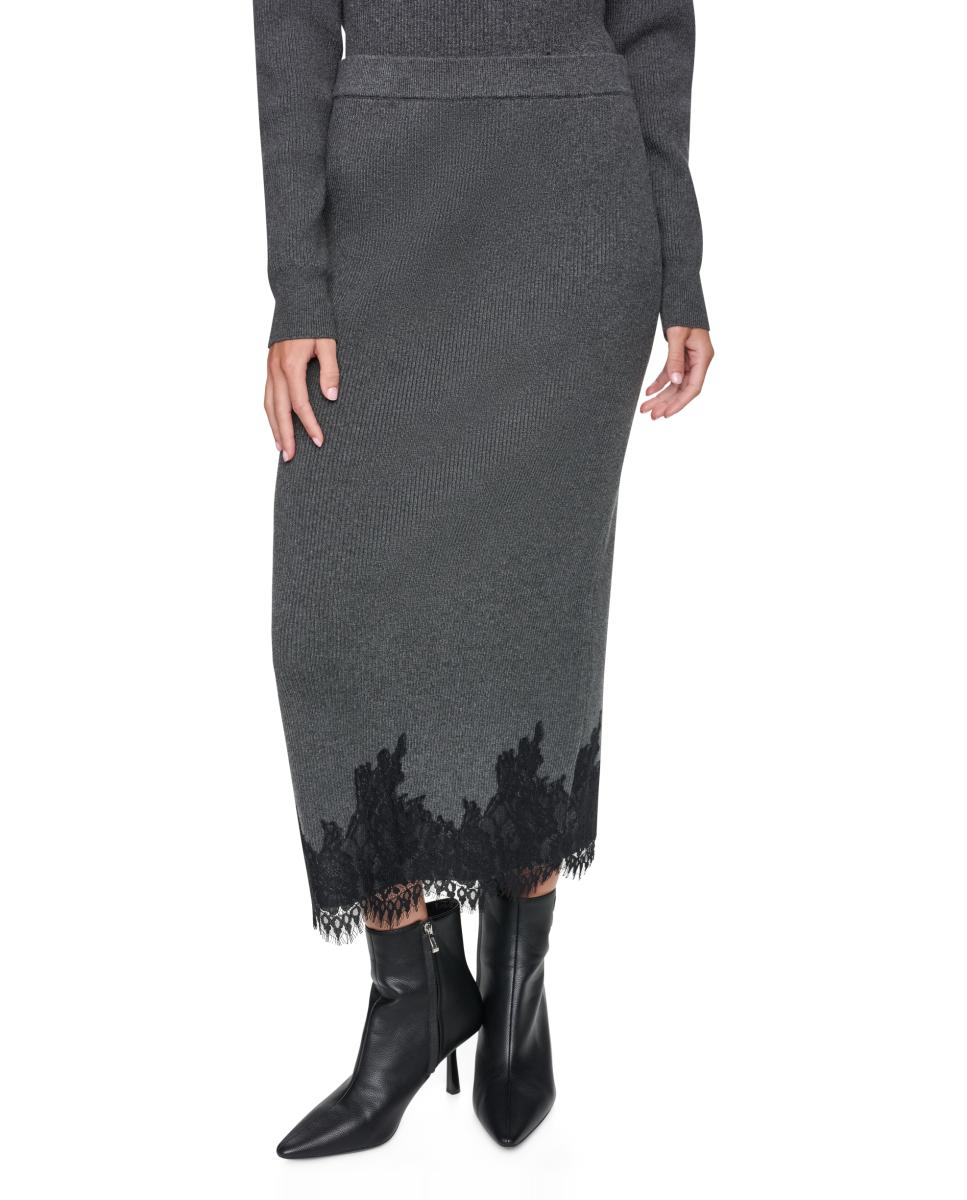 Imagen 3 de Falda midi con detalle de encaje - DKNY - Gris oscuro Gris oscuro