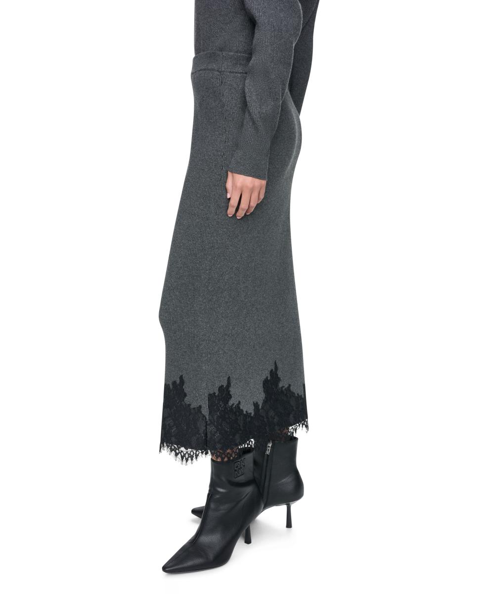 Imagen 4 de Falda midi con detalle de encaje - DKNY - Gris oscuro Gris oscuro