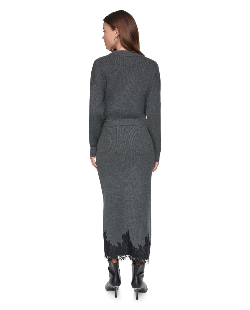 Imagen 5 de Falda midi con detalle de encaje - DKNY - Gris oscuro Gris oscuro
