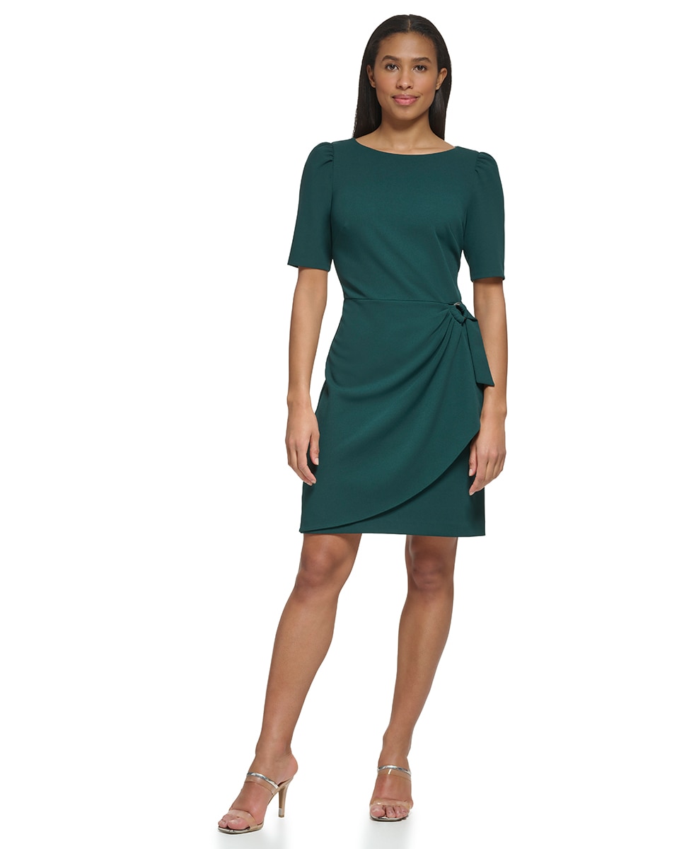 Vestido curto com decote redondo Verde-escuro-1