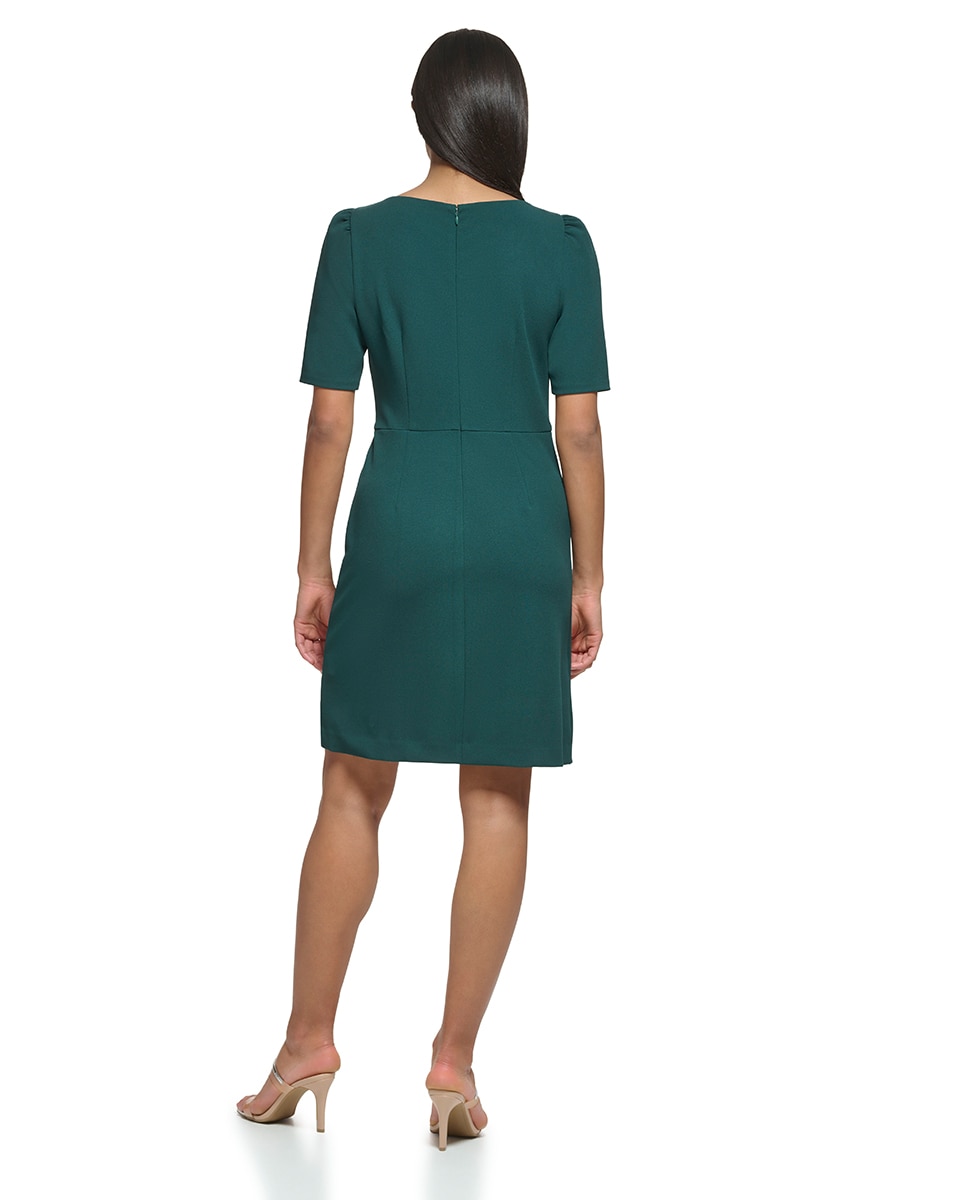 Vestido curto com decote redondo Verde-escuro-3