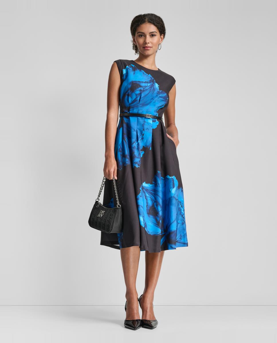 Vestido midi com estampado floral Multicolor-7
