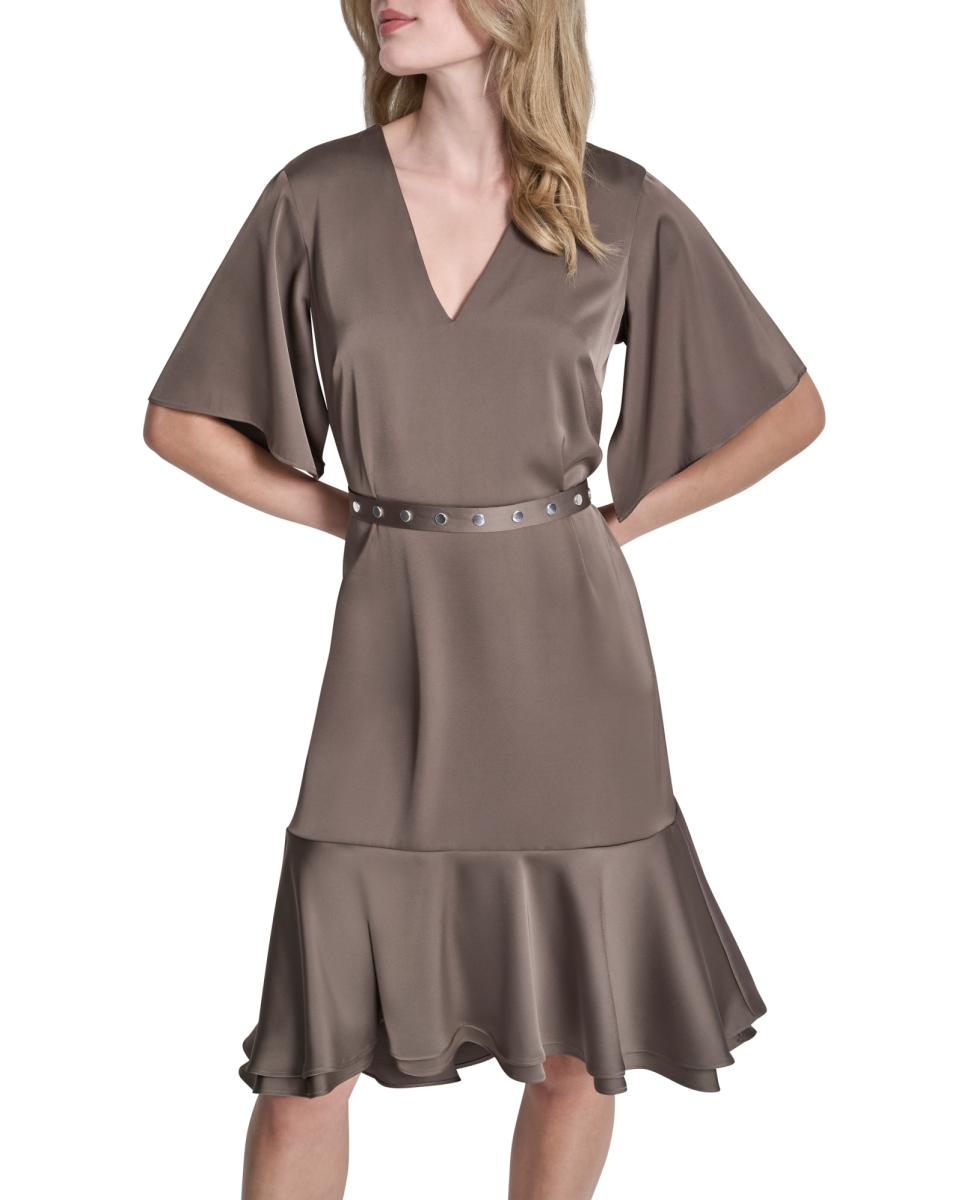 Vestido Fluido Acetinado Castanho-5