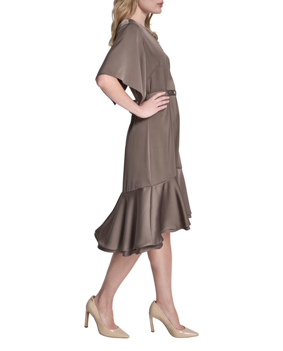 Vestido Fluido Acetinado Castanho-6