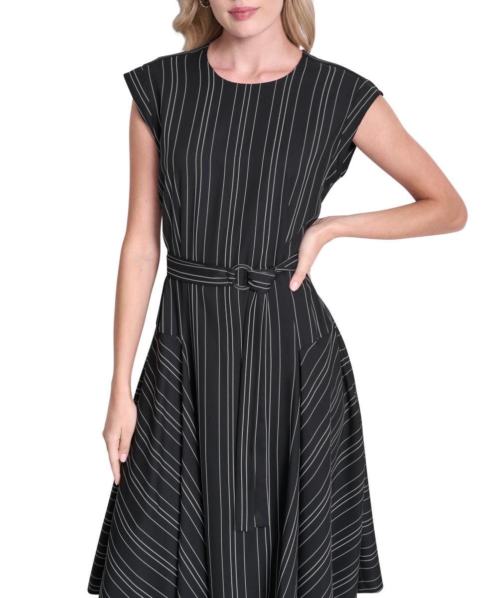 Vestido Assimétrico às Riscas Preto-2