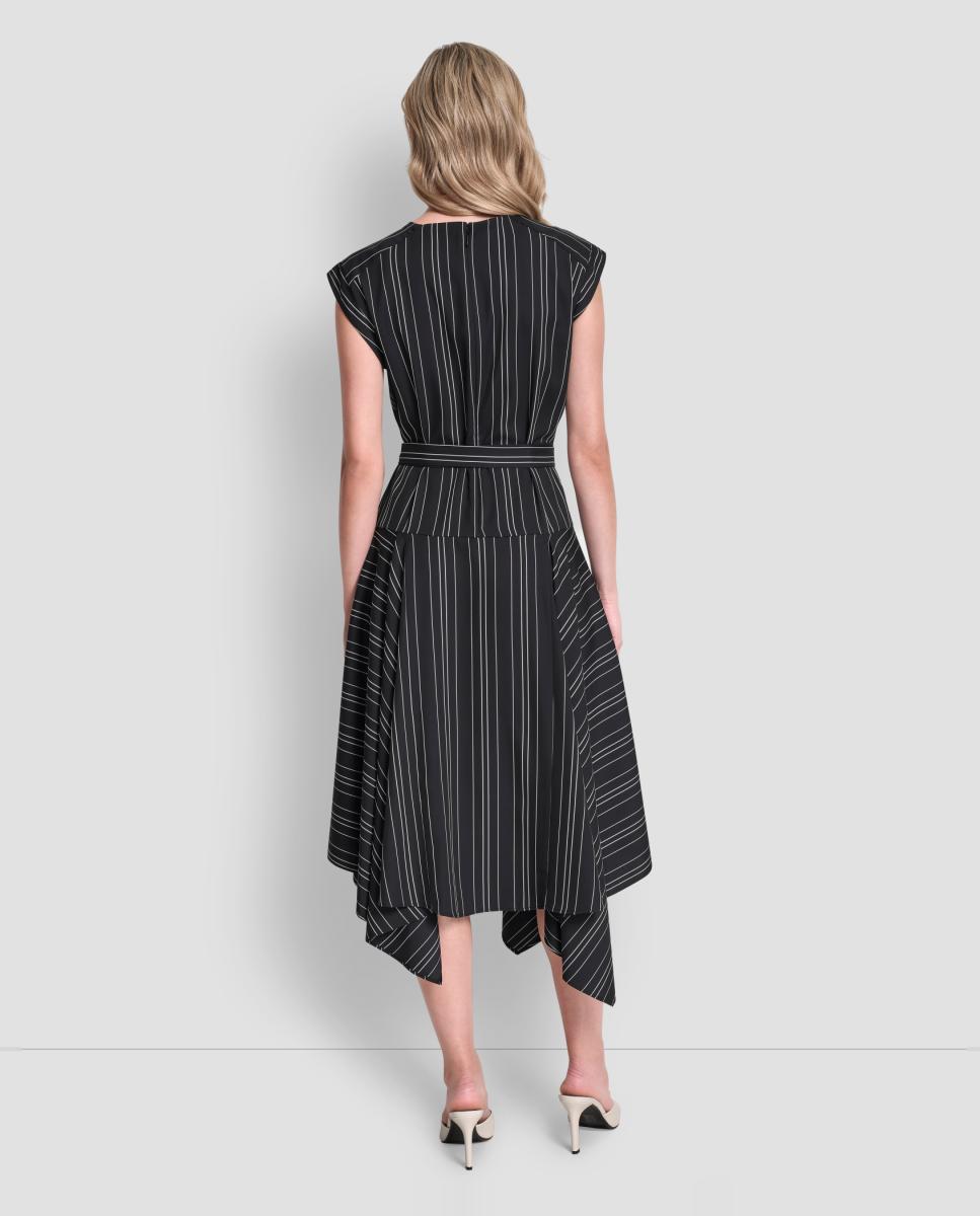 Vestido Assimétrico às Riscas Preto-4