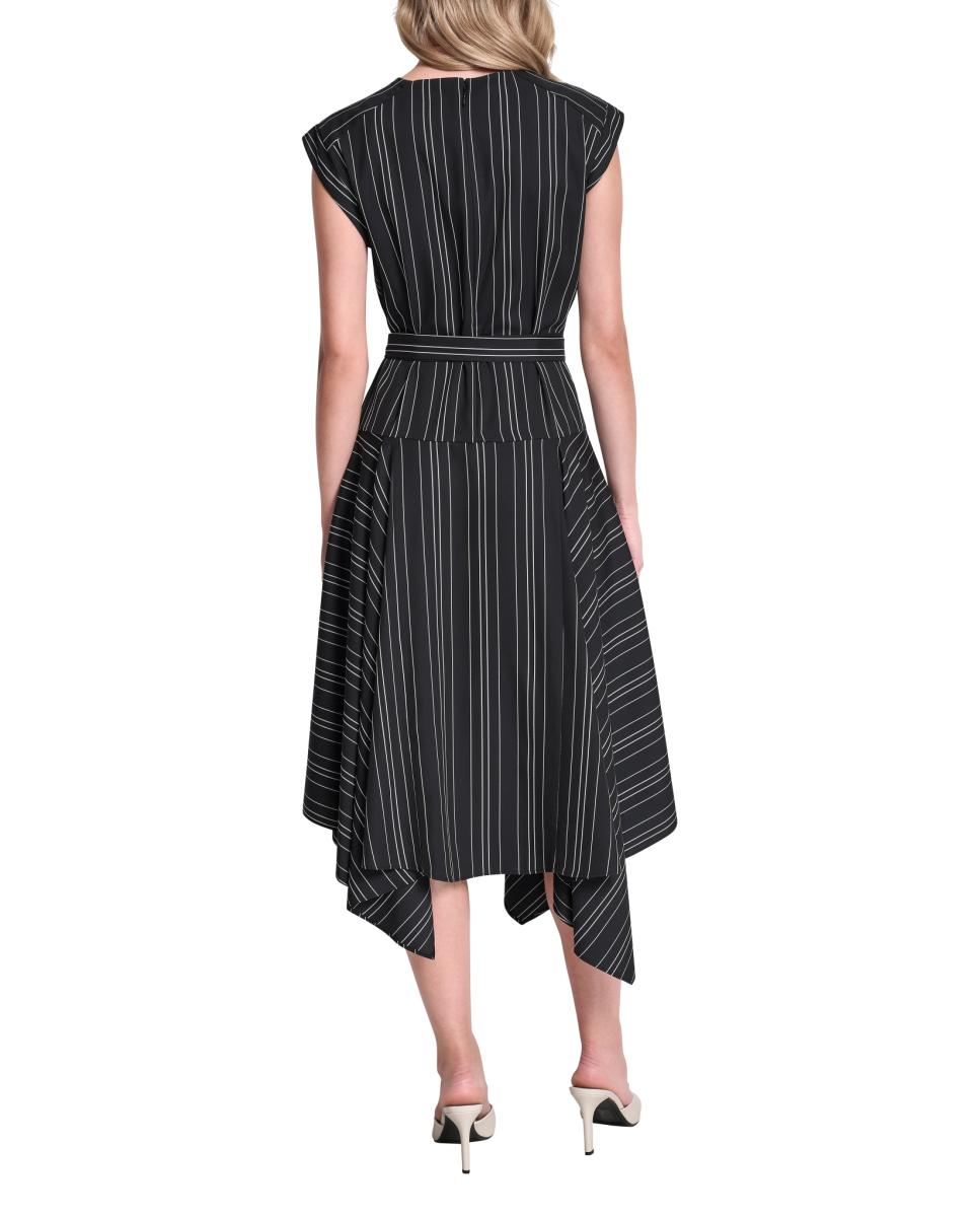 Vestido Assimétrico às Riscas Preto-5