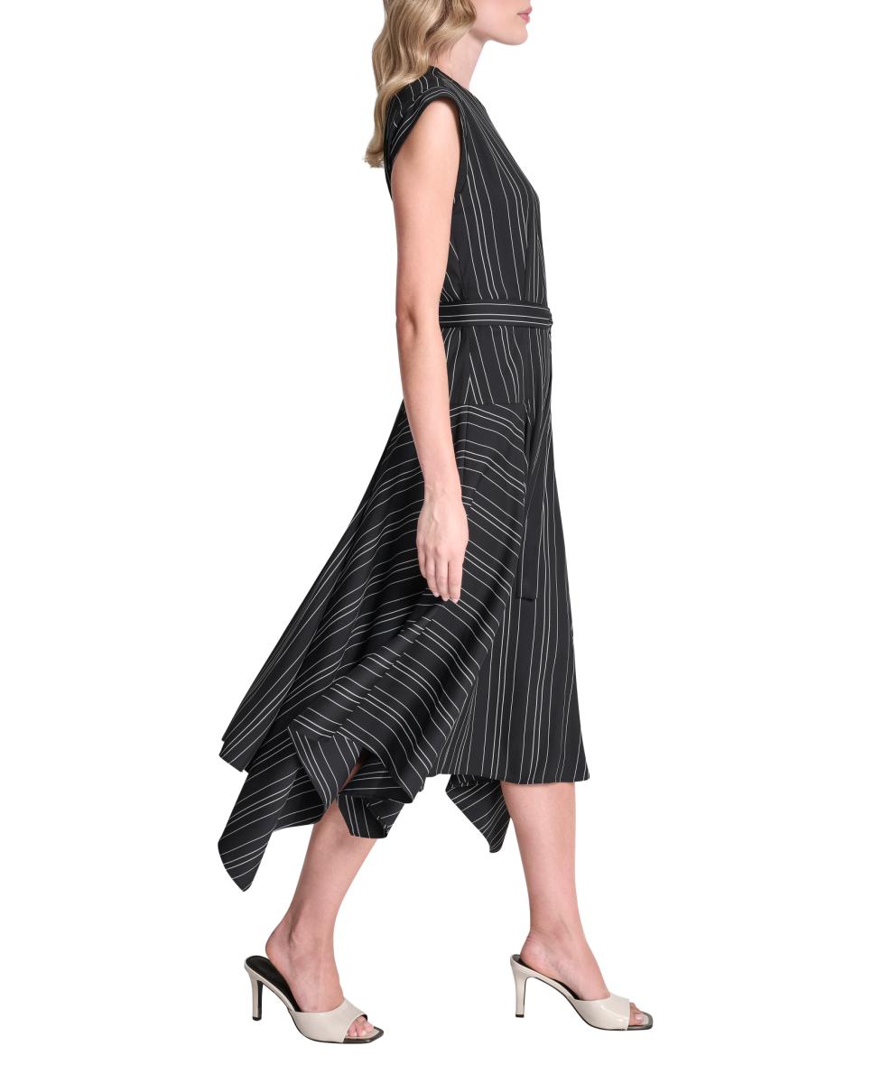 Vestido Assimétrico às Riscas Preto-6