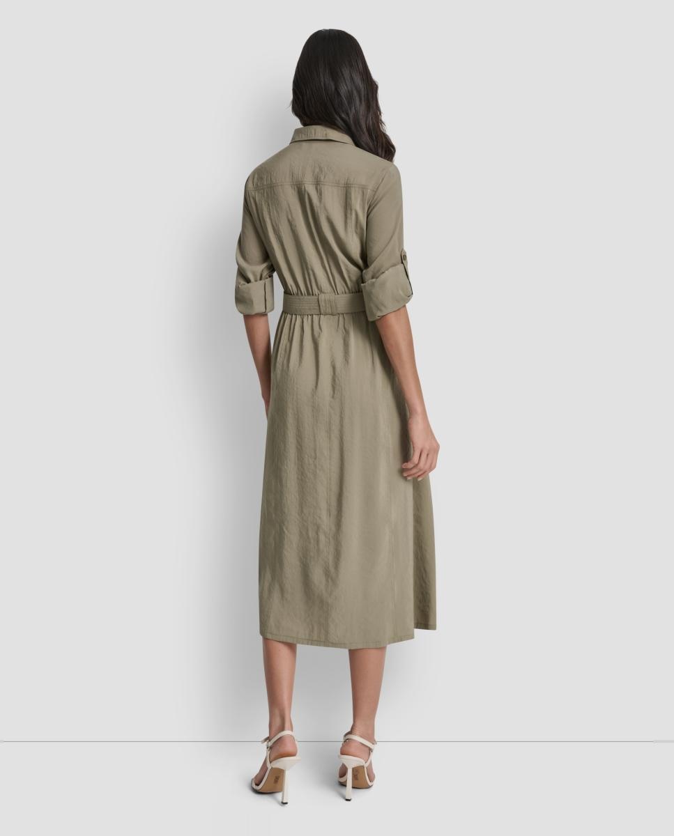 Vestido midi de manga comprida Verde-militar-3