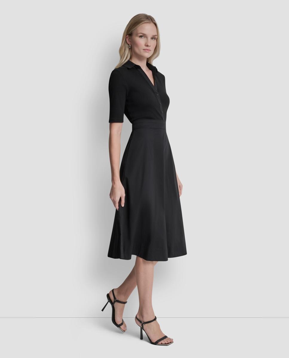 Vestido Midi com Manga 3/4 Preto-2