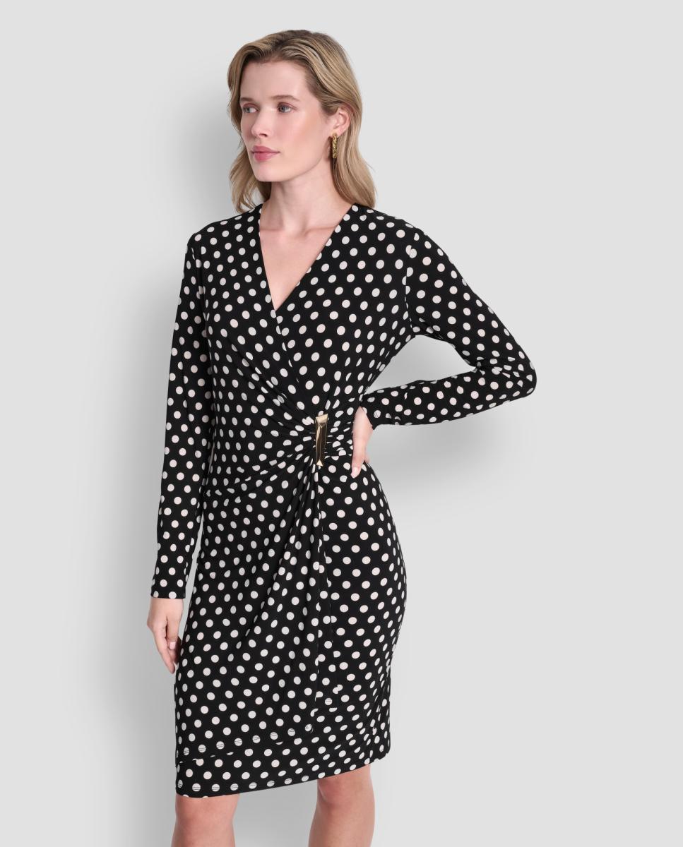 Vestido de Manga Comprida às Bolinhas Preto-4