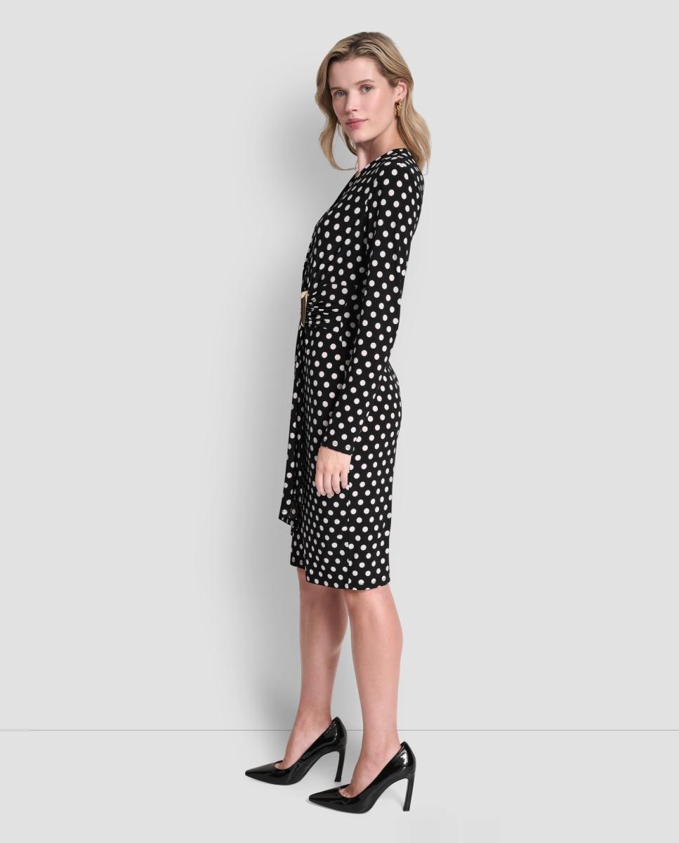 Vestido de Manga Comprida às Bolinhas Preto-5