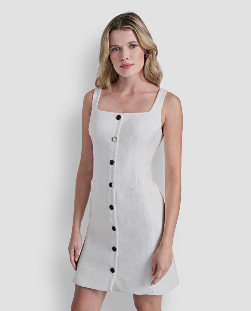 Vestido Mini com Detalhe de Botões Metalizados Branco-2