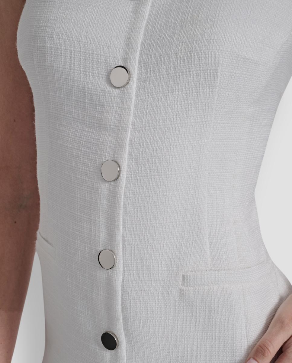 Vestido Mini com Detalhe de Botões Metalizados Branco-5