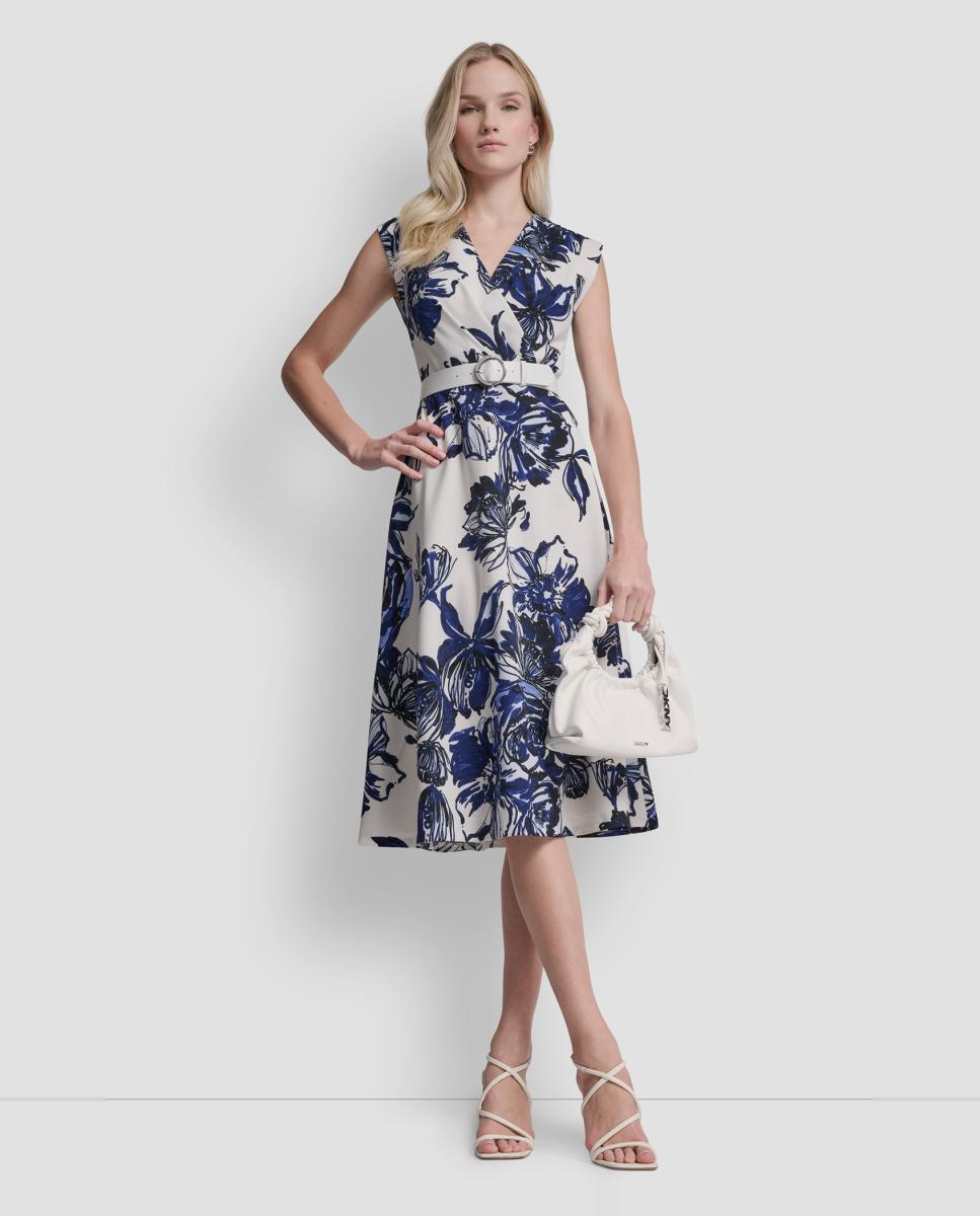 Vestido com estampado floral Azul-1