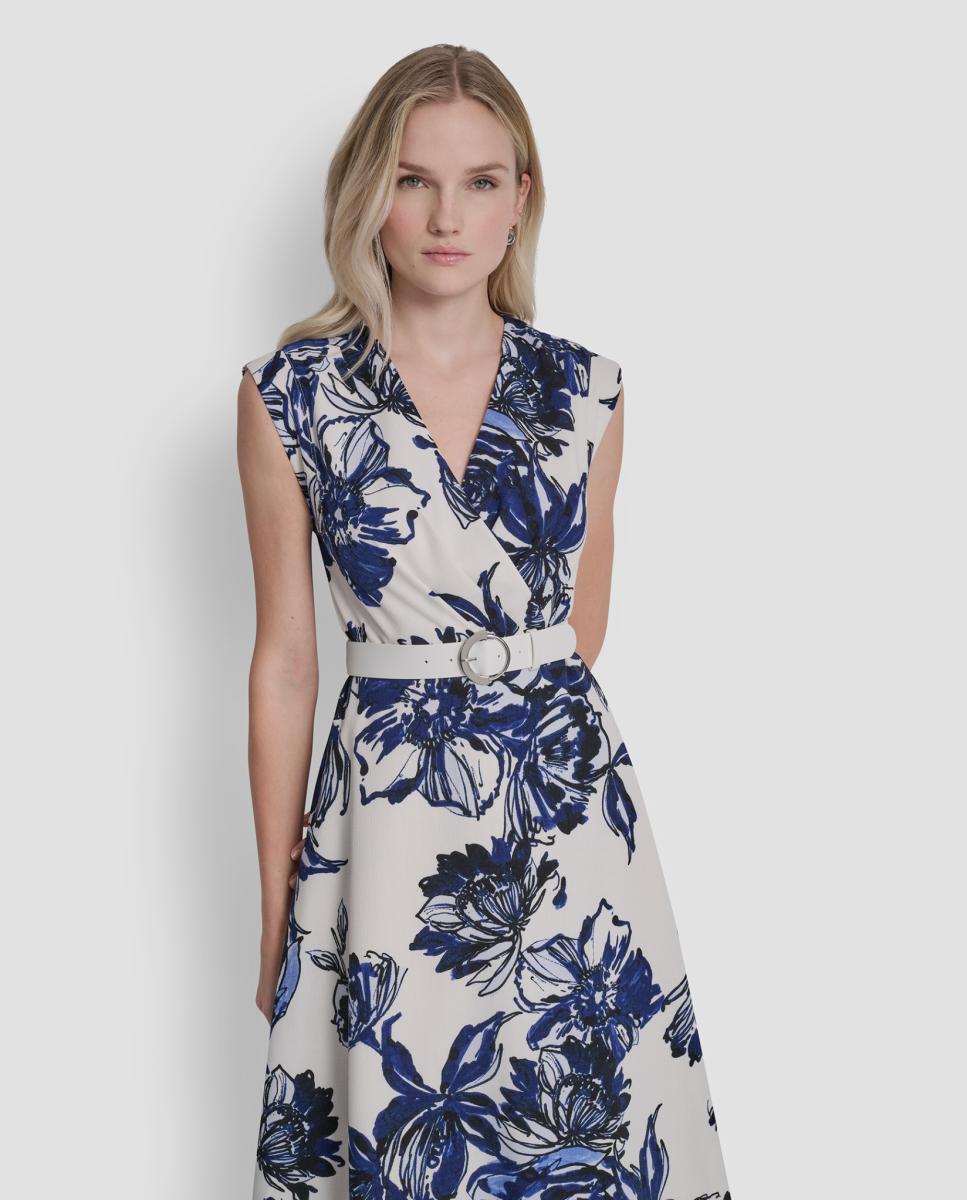 Vestido com estampado floral Azul-2