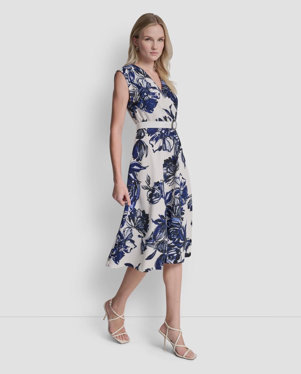 Vestido com estampado floral Azul-4