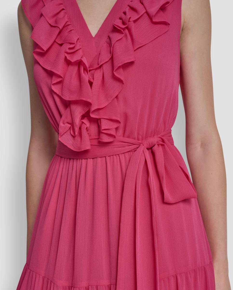 Vestido com Detalhe no Decote Rosa-3
