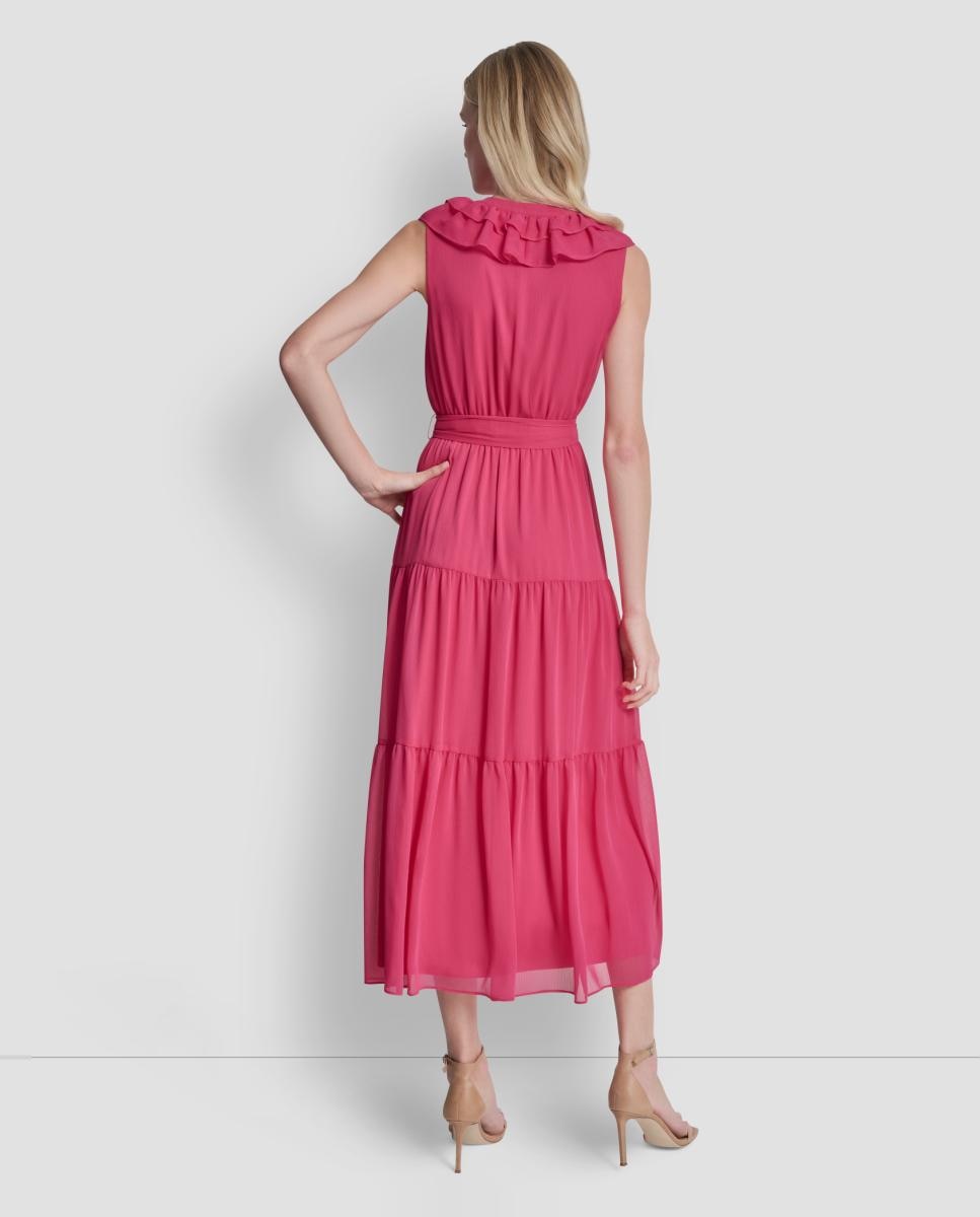 Vestido com Detalhe no Decote Rosa-4