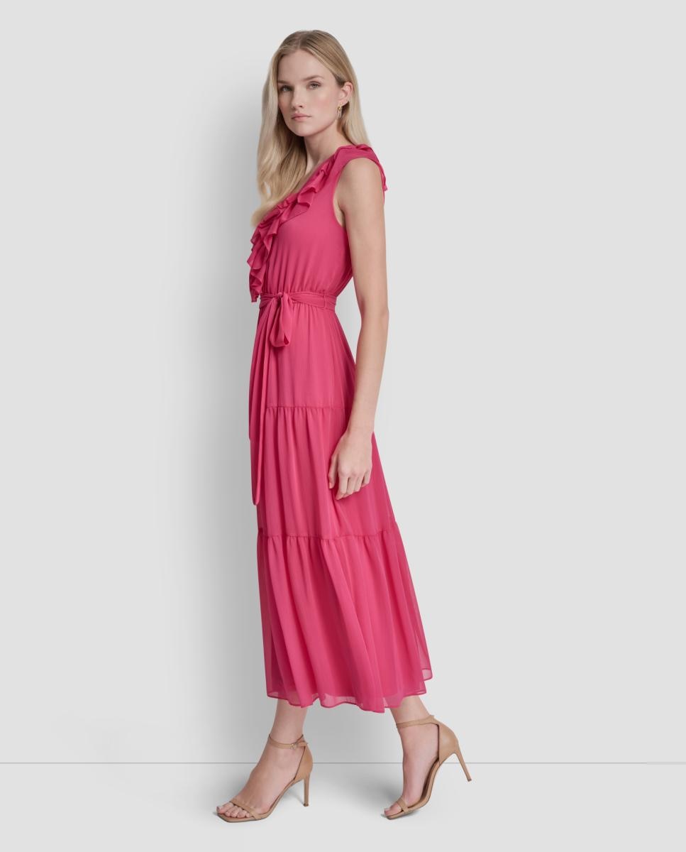 Vestido com Detalhe no Decote Rosa-5