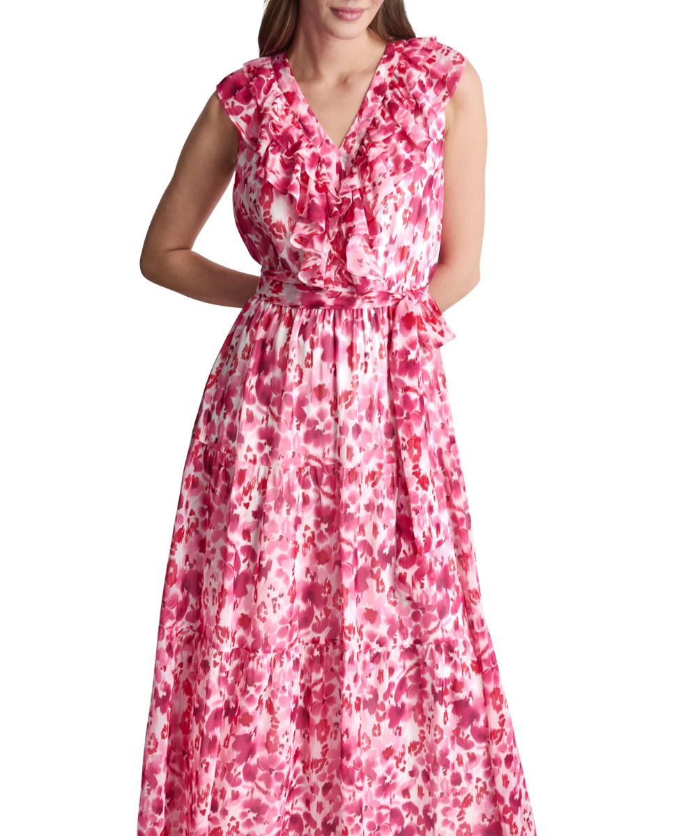 Vestido com Detalhe no Decote Rosa-2