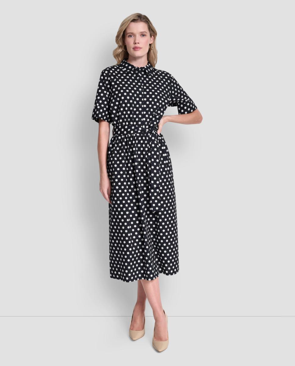 Imagem 0 de Vestido Camiseiro com Estampado às Bolinhas