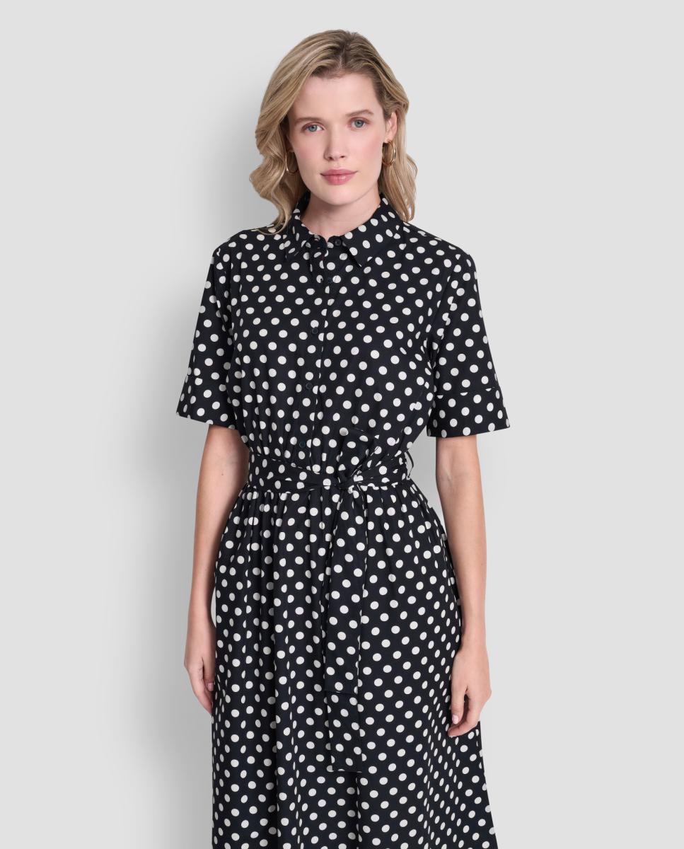 Vestido Camiseiro com Estampado às Bolinhas Azul-2