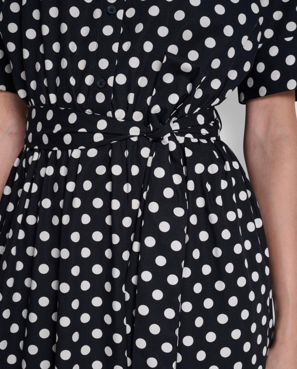 Vestido Camiseiro com Estampado às Bolinhas Azul-3