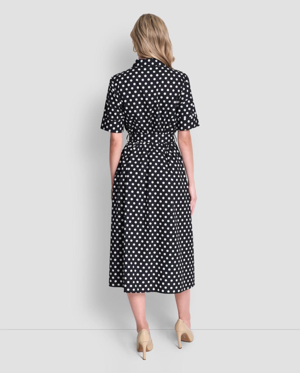 Vestido Camiseiro com Estampado às Bolinhas Azul-4