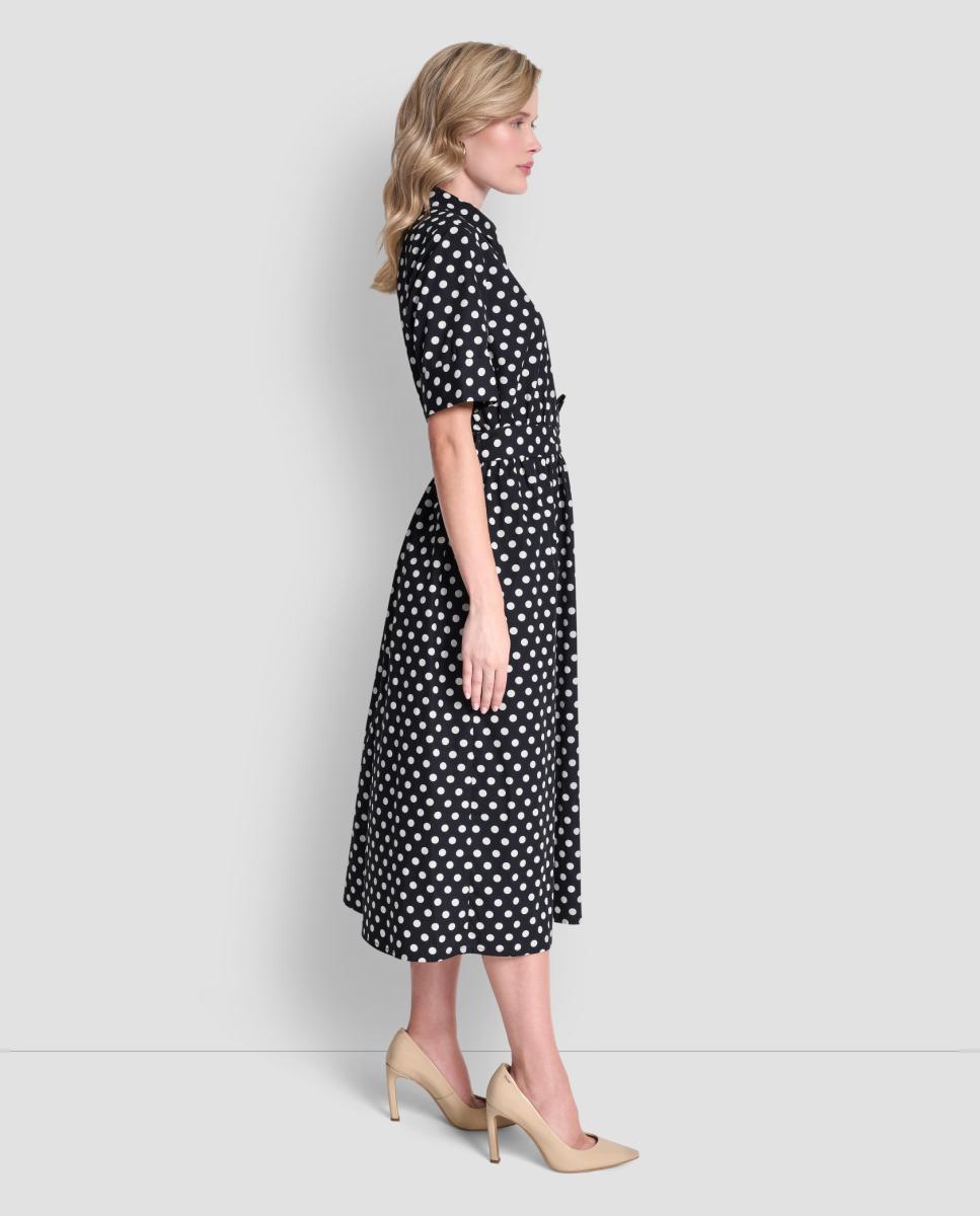 Vestido Camiseiro com Estampado às Bolinhas Azul-5