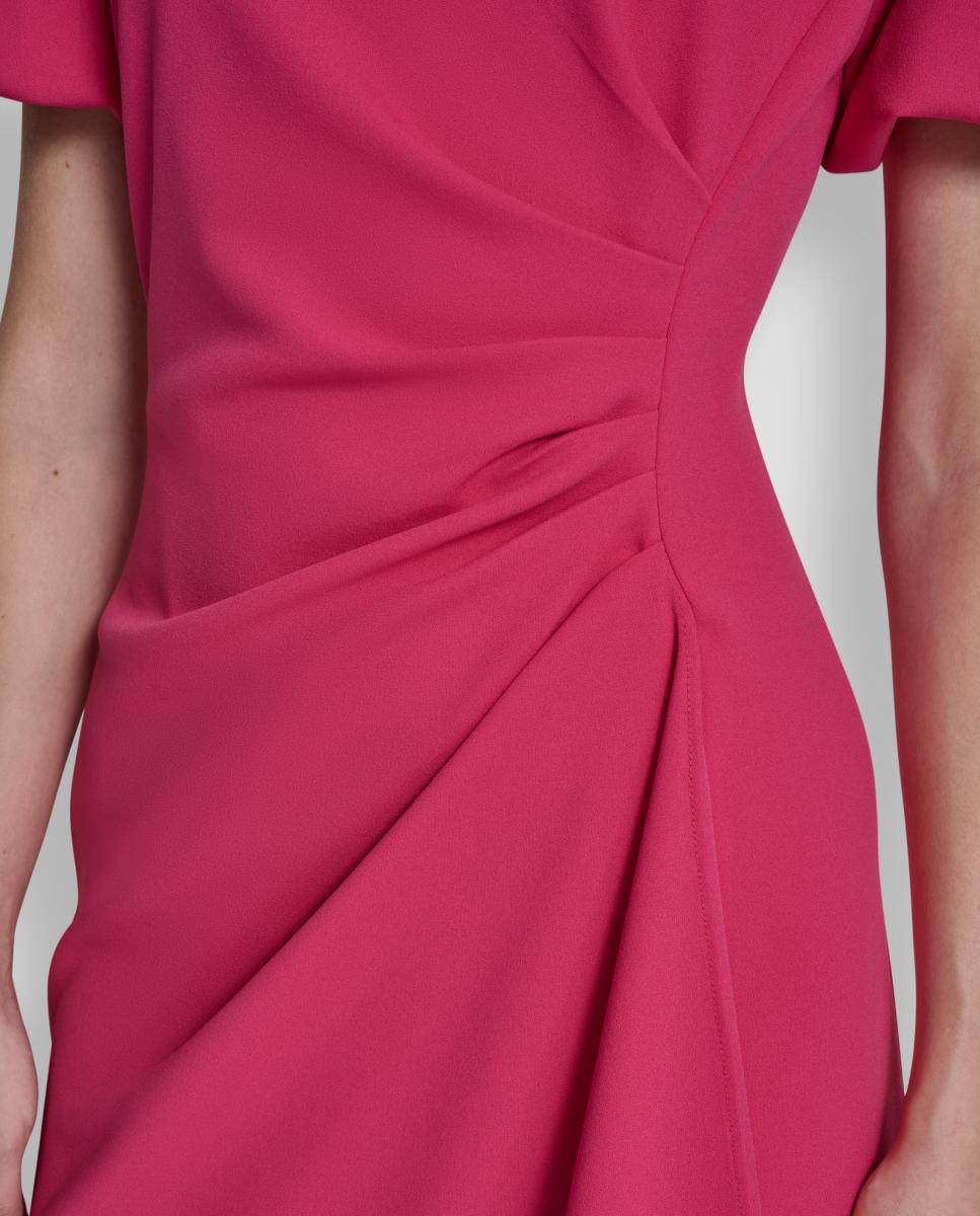 Vestido Curto de Mangas em Balão Rosa-2