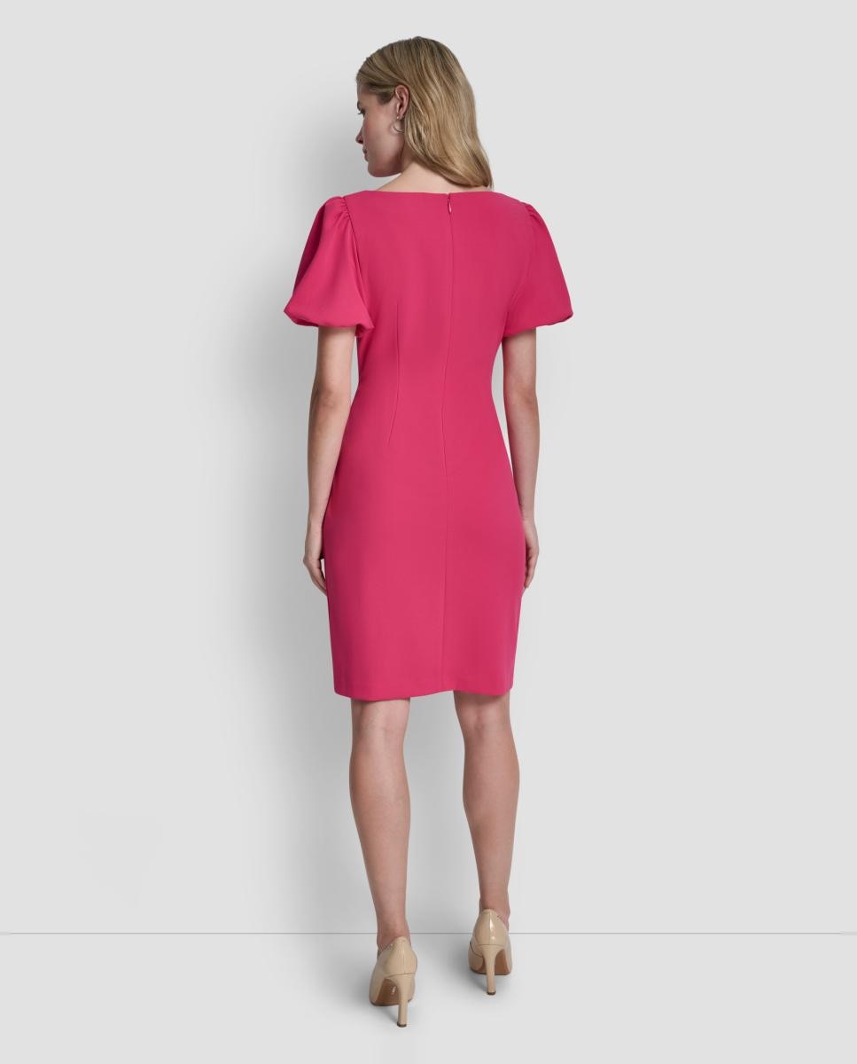 Vestido Curto de Mangas em Balão Rosa-3