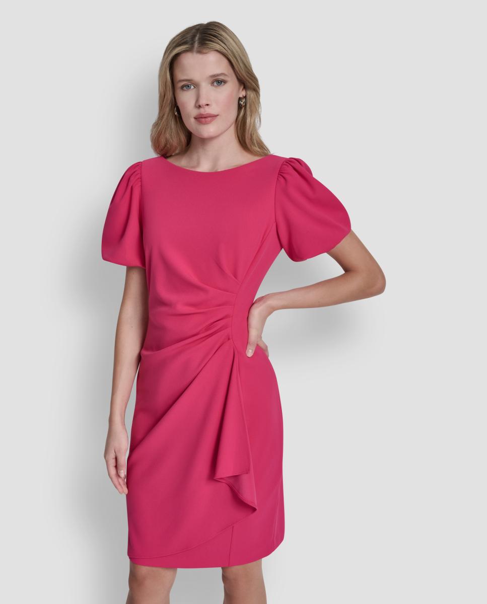 Vestido Curto de Mangas em Balão Rosa-4
