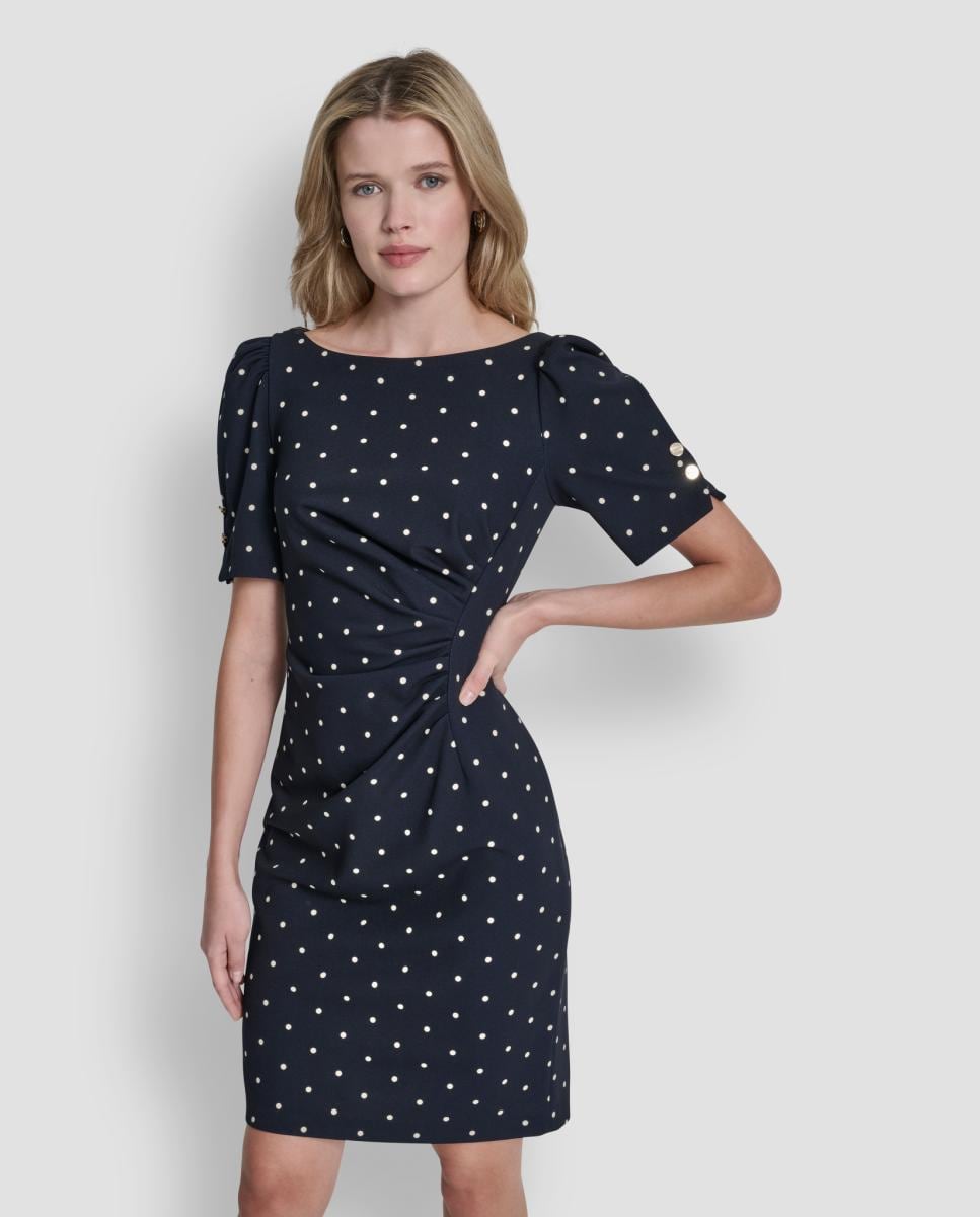 Vestido curto às bolinhas Preto-4