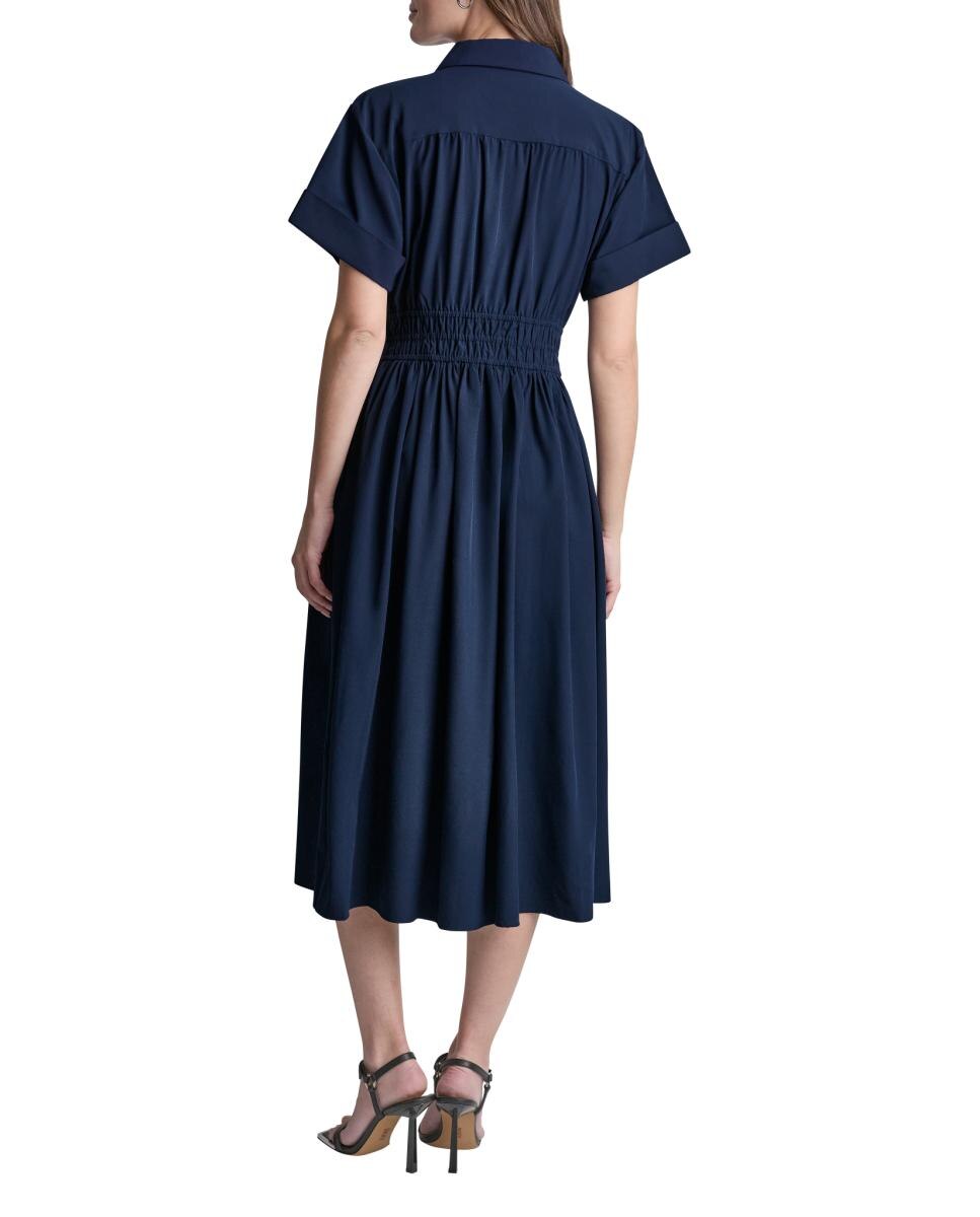 Vestido Curto de Mangas em Balão Azul-3
