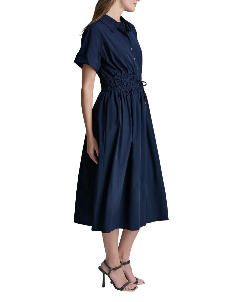 Vestido Curto de Mangas em Balão Azul-4