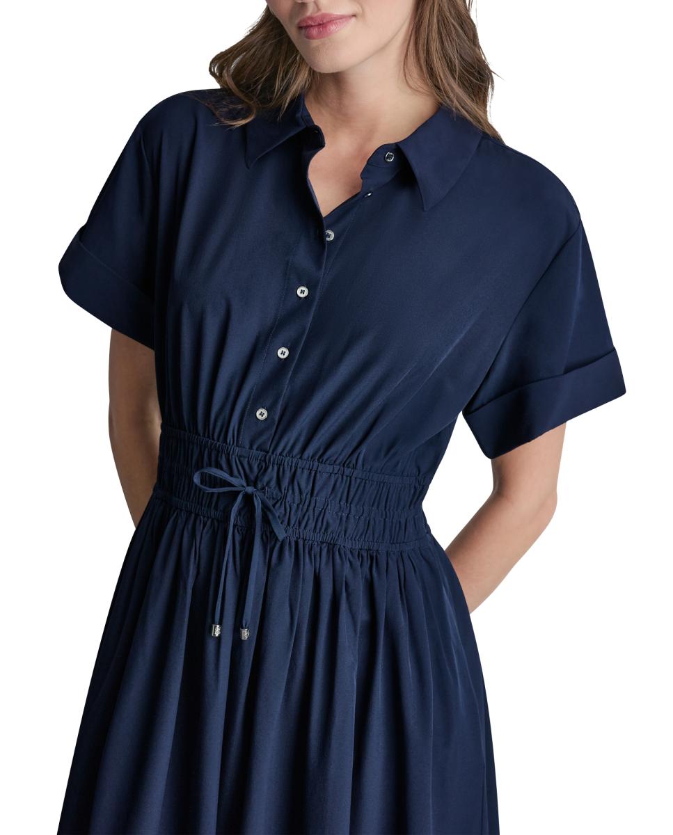 Vestido Curto de Mangas em Balão Azul-5