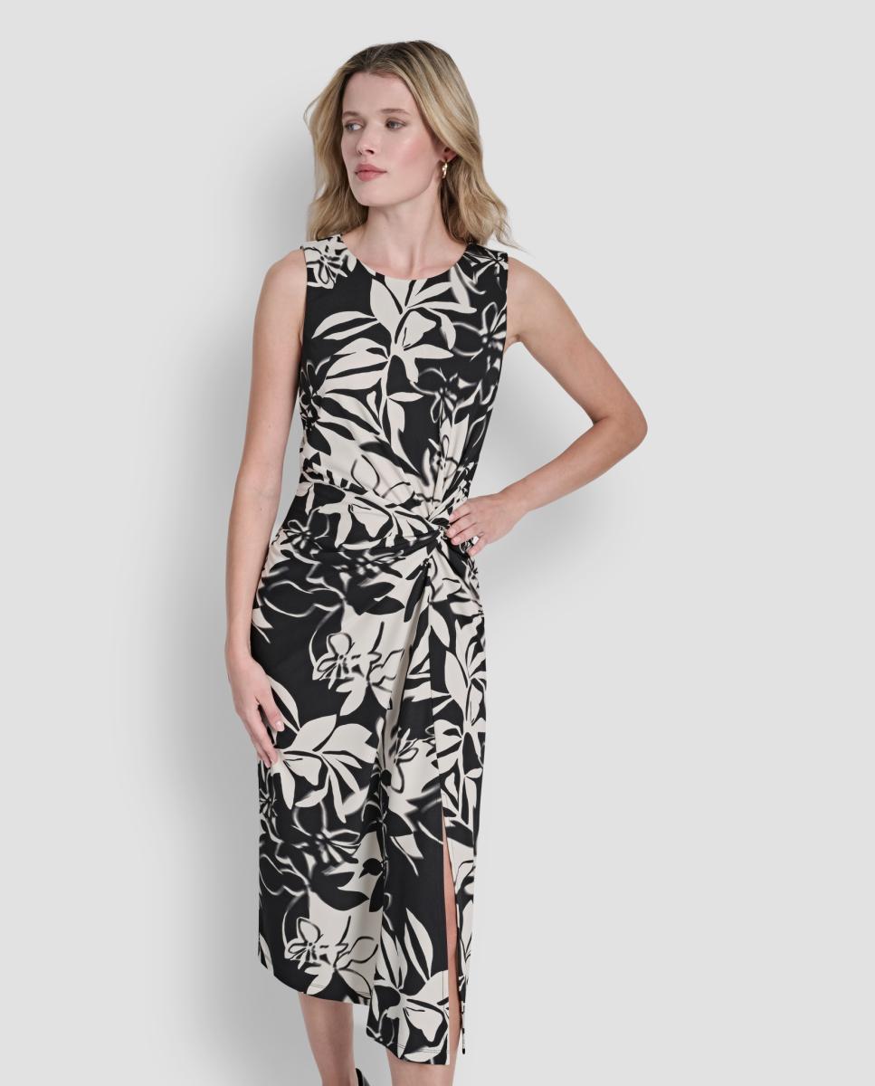 Vestido Midi com Estampado Floral Preto-4