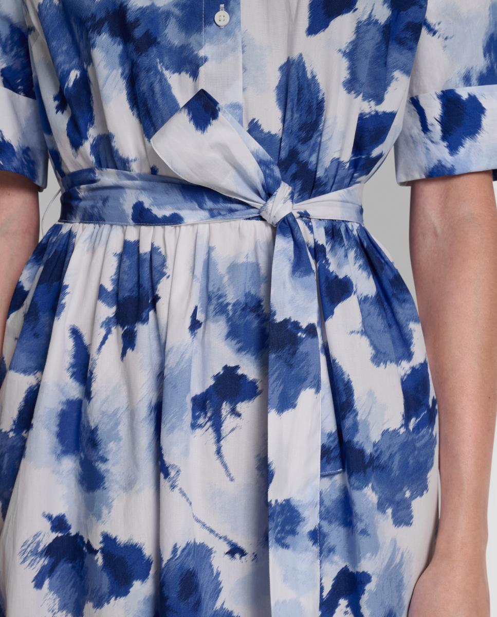 Vestido Camiseiro Midi com Estampado Floral Azul-2